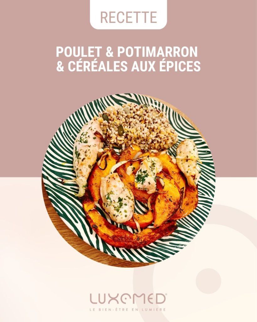 Poulet , Potimarron et Céréales aux épices  